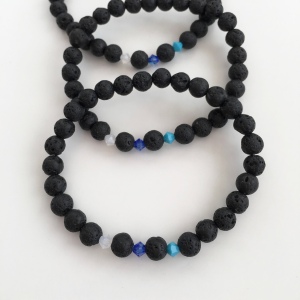 Family birthstone bracelets with lava beads and Swarovski elements.